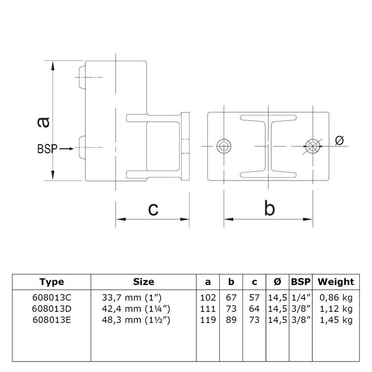 Buiskoppeling Boeiboordbevestiging horizontaal-D / 42,4 mm